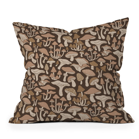 Avenie Mushrooms In Neutral Brown Outdoor Throw Pillow