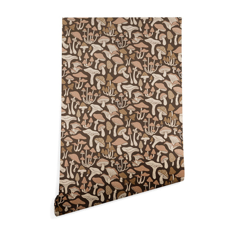 Avenie Mushrooms In Neutral Brown Wallpaper