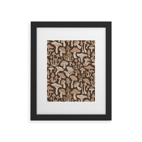 Avenie Mushrooms In Neutral Brown Framed Art Print