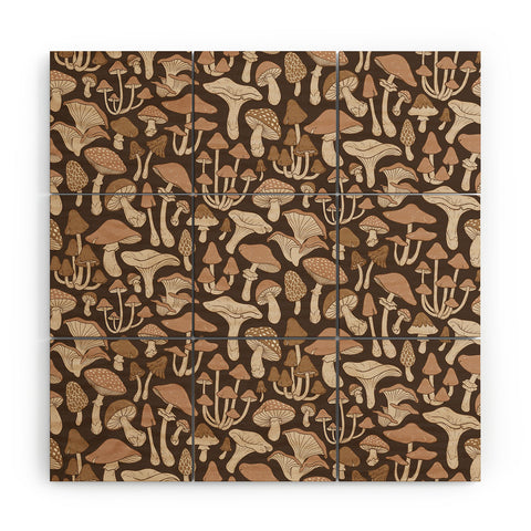 Avenie Mushrooms In Neutral Brown Wood Wall Mural