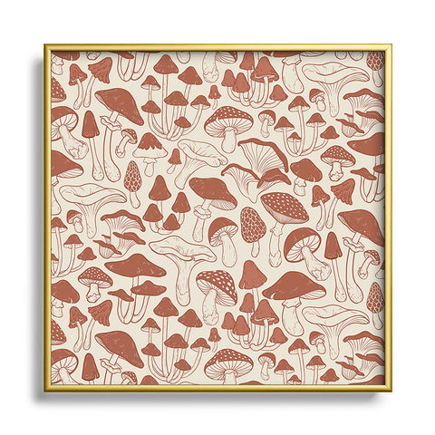 Avenie Mushrooms In Terracotta Square Metal Framed Art Print