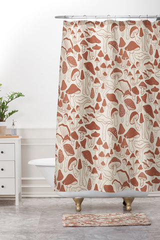 Avenie Mushrooms In Terracotta Shower Curtain And Mat