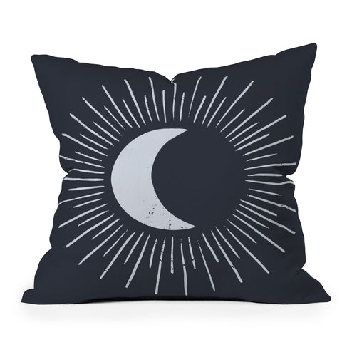 Avenie Nightglow Moon Navy Outdoor Throw Pillow
