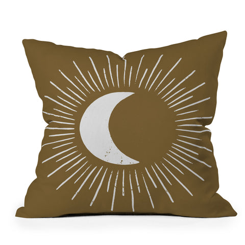 Avenie Nightglow Moon Olive Green Outdoor Throw Pillow
