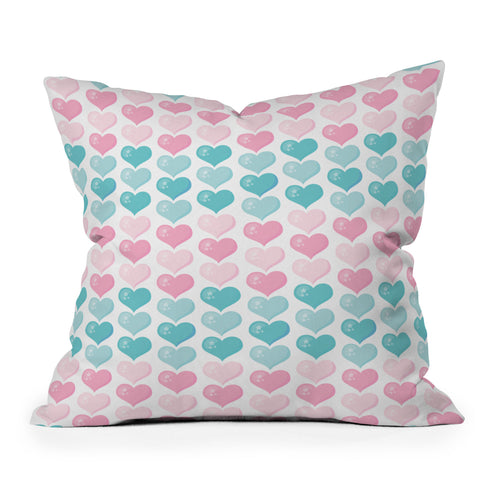 Avenie Pink and Blue Hearts Outdoor Throw Pillow
