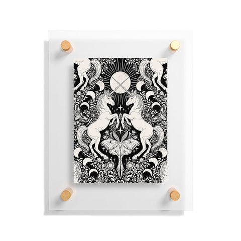 Avenie Unicorn Damask Black And Cream Floating Acrylic Print