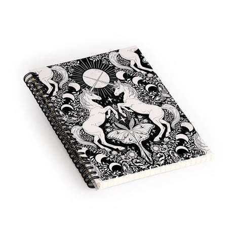 Avenie Unicorn Damask Black And Cream Spiral Notebook