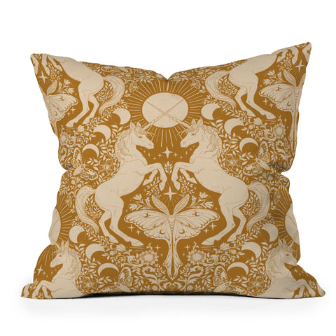 Avenie Unicorn Damask Bronze Orange Outdoor Throw Pillow