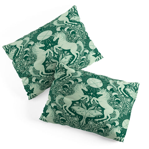 Avenie Unicorn Damask Green Pillow Shams