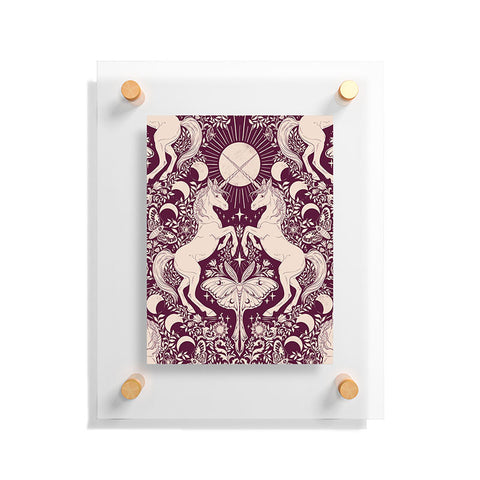 Avenie Unicorn Damask In Berry Red Floating Acrylic Print