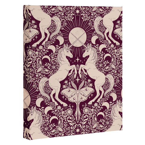 Avenie Unicorn Damask In Berry Red Art Canvas