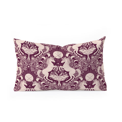 Avenie Unicorn Damask In Berry Red Oblong Throw Pillow