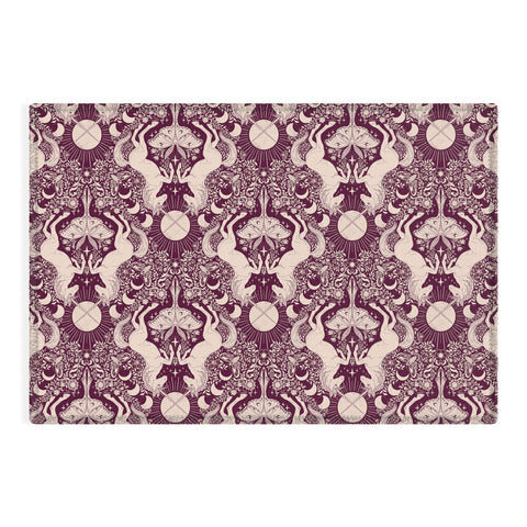 Avenie Unicorn Damask In Berry Red Outdoor Rug