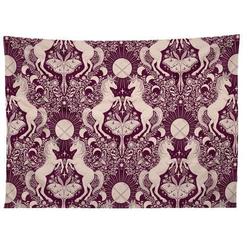 Avenie Unicorn Damask In Berry Red Tapestry