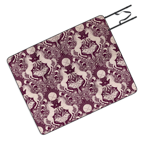Avenie Unicorn Damask In Berry Red Picnic Blanket
