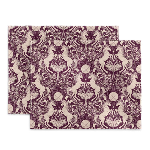 Avenie Unicorn Damask In Berry Red Placemat