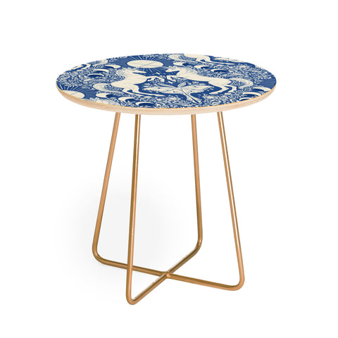 Avenie Unicorn Damask In Blue Round Side Table