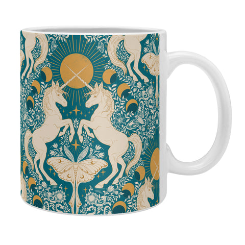 Avenie Unicorn Damask Turquoise Gold Coffee Mug