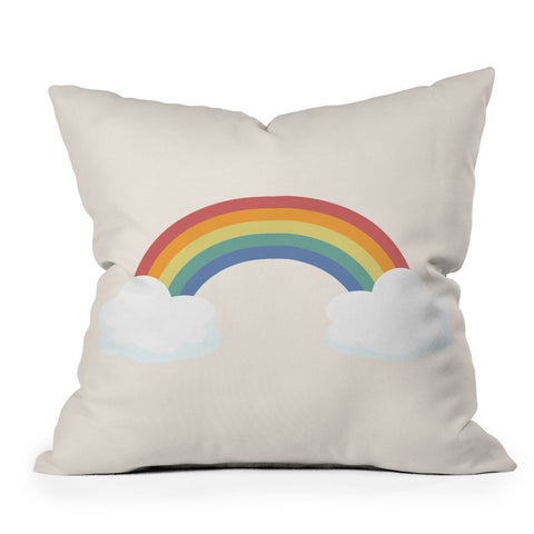 Avenie Vintage Rainbow With Clouds Outdoor Throw Pillow