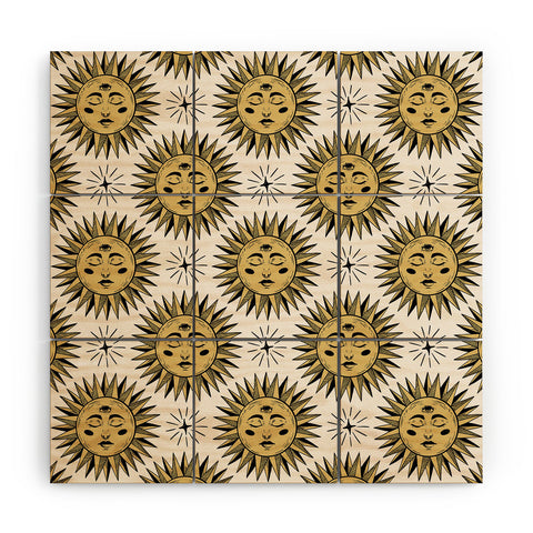 Avenie Vintage Sun In Gold Wood Wall Mural