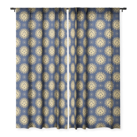 Avenie Vintage Sun Navy Sheer Window Curtain