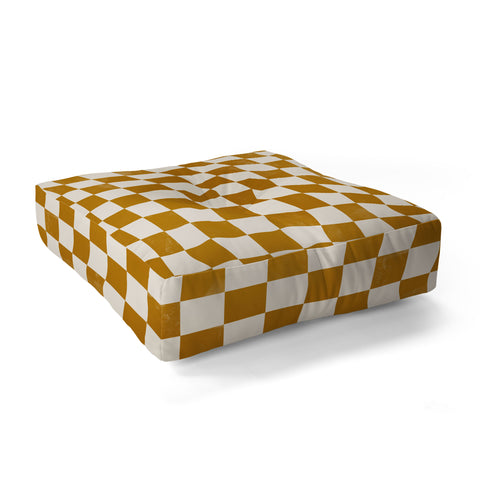 Avenie Warped Checkerboard Gold Floor Pillow Square
