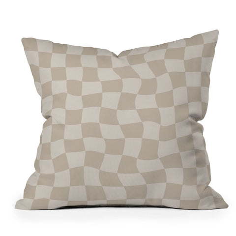 Avenie Warped Checkerboard Neutral Outdoor Throw Pillow