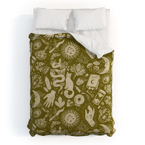 Avenie Witchy Things In Moss Green Comforter