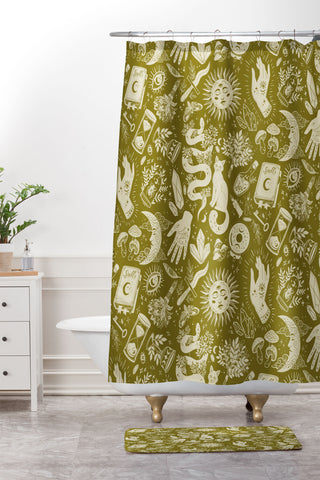 Avenie Witchy Things In Moss Green Shower Curtain And Mat