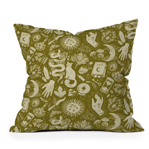 Avenie Witchy Things In Moss Green Throw Pillow