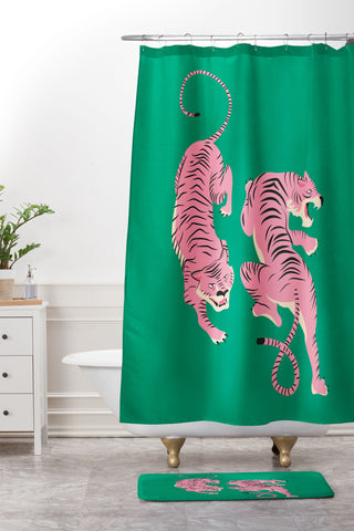 ayeyokp The Chase Pink Tiger Edition Shower Curtain And Mat