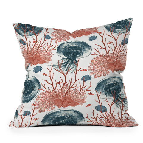 Belle13 Coral And Jellyfish Outdoor Throw Pillow