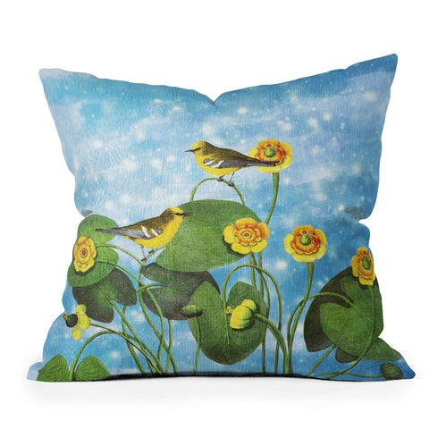 Belle13 Love Chirp on Water Lilies Outdoor Throw Pillow