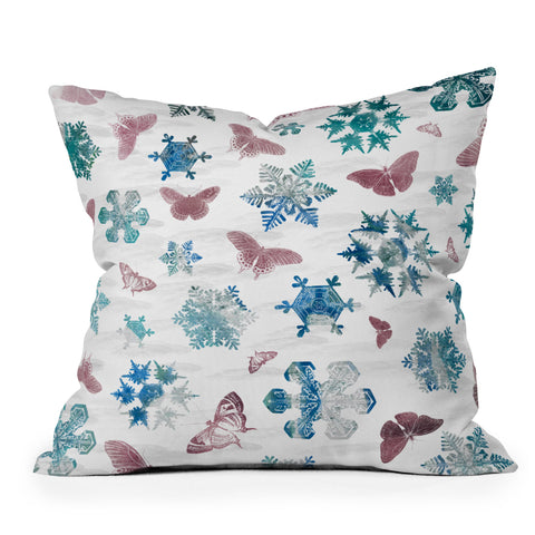 Belle13 Snowflakes and Butterflies Outdoor Throw Pillow