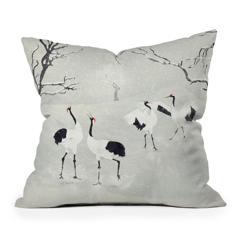 Belle13 Winter Love Dance Of Japanese Cranes Outdoor Throw Pillow