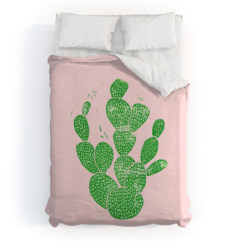 Bianca Green Linocut Cacti 1 Duvet Cover