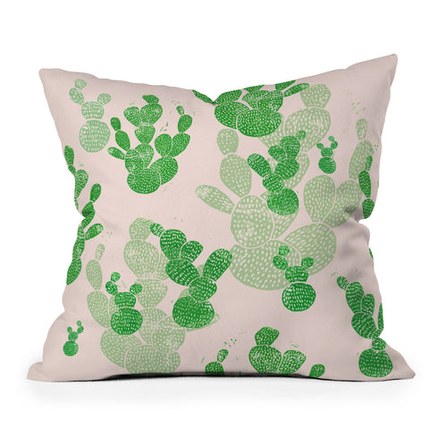 Bianca Green Linocut Cacti 1 Pattern Outdoor Throw Pillow
