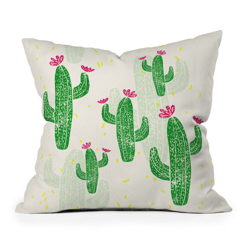 Bianca Green Linocut Cacti 2 Confetti Outdoor Throw Pillow