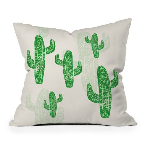 Bianca Green Linocut Cacti 2 Outdoor Throw Pillow