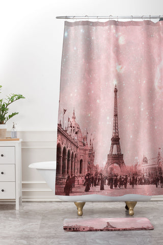Bianca Green Stardust Covering Vintage Paris Shower Curtain And Mat
