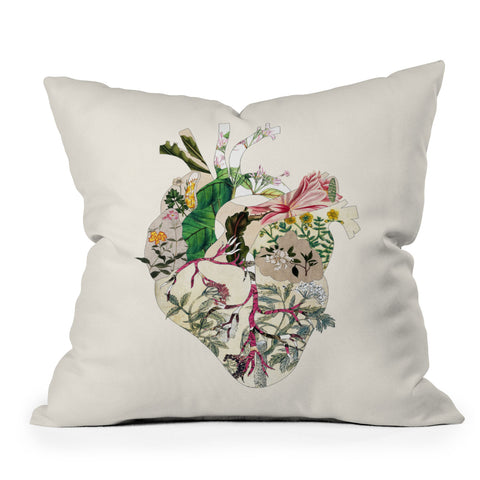 Bianca Green Vintage Botanical Heart Throw Pillow