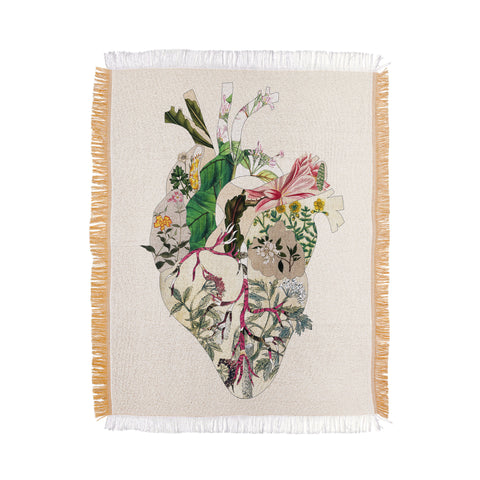 Bianca Green Vintage Botanical Heart Throw Blanket