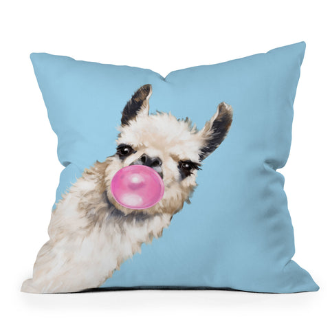 Big Nose Work Bubble Gum Sneaky Llama Blue Outdoor Throw Pillow