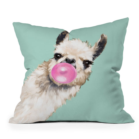 Big Nose Work Bubblegum Llama in Green Outdoor Throw Pillow