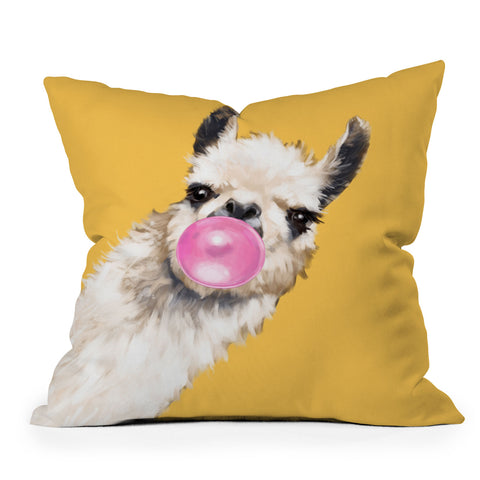 Big Nose Work Bubblegum Sneaky Llama Yellow Outdoor Throw Pillow