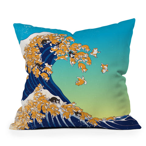 Big Nose Work Shiba Inu Great Waves Outdoor Throw Pillow