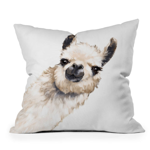 Big Nose Work Sneaky Llama White Outdoor Throw Pillow