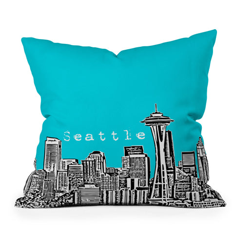 Bird Ave Seattle Teal Outdoor Throw Pillow