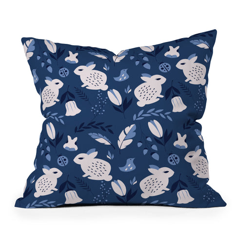 BlueLela Rabbits and Flowers 003 Outdoor Throw Pillow