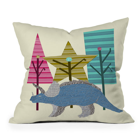 Brian Buckley Happy Trees Triceratops Outdoor Throw Pillow